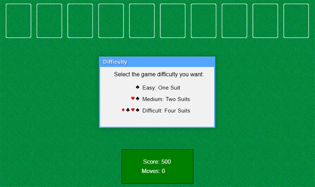 Spider Solitaire verschillende versies